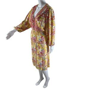 Torrid Womens 1X Floral Embroidered Midi Dress Smocked Waist Balloon Sleeve Boho